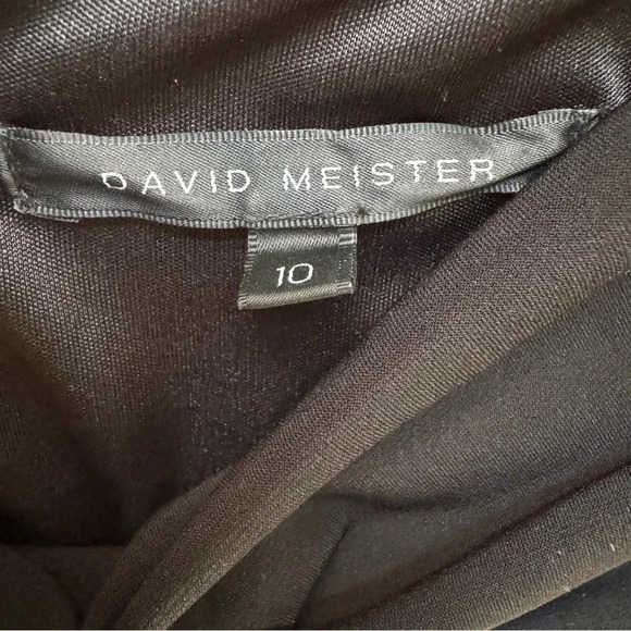 David Meister Black Sheath Dress Below Knee Cocktail Ruched Cowl Neck 10 - Picture 6 of 8
